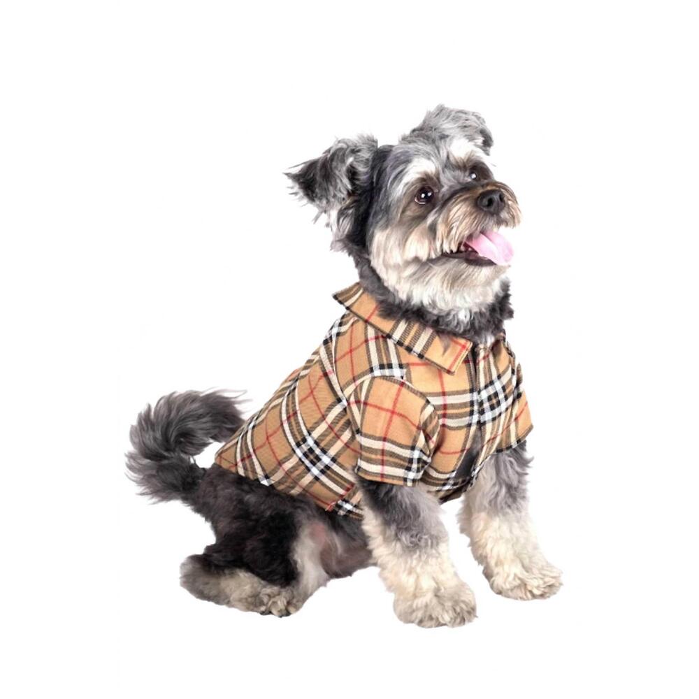 NEW THE WORTHY DOG button-down pet shirt in tan plaid